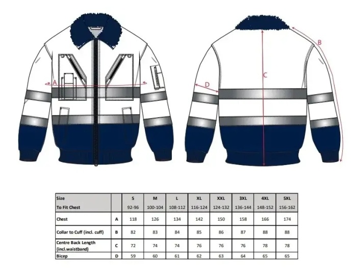 Tabela rozmiarów Kurtka Pilot 3w1 dla PJ50